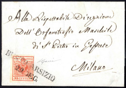 Cover 1850, Lettera Da Busto Arsizio (SD Punti 4) Del 29.12 Per Milano Affrancata Con 15 C. Rosso I Tipo Prima Tiratura  - Lombardo-Venetien