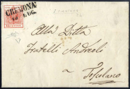 Cover 1850, Lettera Da Cremona Del 15.7 Per Toscolano Affrancata Con 15 C. Rosso I Tipo Prima Tiratura Carta A Mano, Fir - Lombardy-Venetia