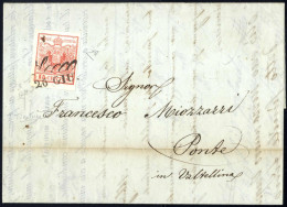 Cover 1850, Lettera Da Lecco Del 26.6 Ventiseiesimo Giorno D'uso Per Ponte Affrancata Con 15 C. Rosso I Tipo Prima Tirat - Lombardo-Vénétie