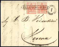Cover 1850, Lettera Da Milano (R50 Punti 3) Del 28.12 Per Verona Affrancata Con Due 15 C. Rosso I Tipo Prima Tiratura Ca - Lombardy-Venetia