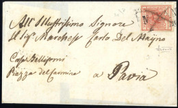 Cover 1850, Lettera Da Milano (SD II + Croce A Penna Punti 9) Del 4.8 Per Pavia Affrancata Con 15 C. Rosso I Tipo Prima  - Lombardy-Venetia