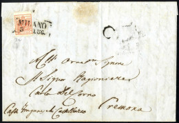 Cover 1850, Lettera Da Milano (SD II Punti 7) Per Cremona Affrancata Con 15 C. Rosso I Tipo Prima Tiratura Carta A Mano, - Lombardo-Venetien