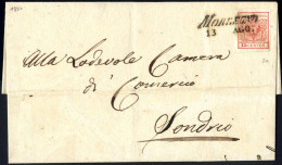 Cover 1850, Lettera Da Morbegno (SI Punti 5) Del 13.8 Per Sondrio Affrancata Con 15 C. Rosso I Tipo Prima Tiratura Carta - Lombardije-Venetië