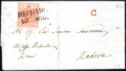 Cover 1850, Lettera Da Recoaro (SD Punti 4) Del 19.8 Per Padova Affrancata Con 15 C. Rosso I Tipo Prima Tiratura Carta A - Lombardije-Venetië