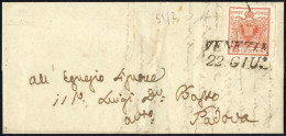 Cover 1850, Lettera Da Venezia Del 22.6 Ventiduesimo Giorno D'uso Per Padova Affrancata Con 15 C. Rosso I Tipo Prima Tir - Lombardy-Venetia