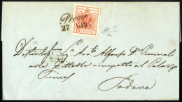 Cover 1851, Lettera Da Piove (Cor. Punti 3) Del 17.6 Per Padova Affrancata Con 15 C. Rosso I Tipo Prima Tiratura Carta A - Lombardy-Venetia