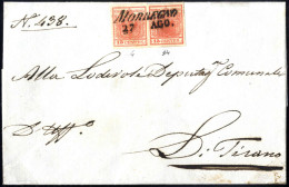 Cover 1851, Lettera Da Morbegno (SI Punti 5) Il 27.8 Per Tirano Affrancata Con Due 15 C. Rosso Vermiglio II Tipo, Uno Ca - Lombardo-Venetien