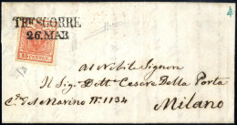 Cover Trescorre, (SI Punti 9), Lettera Del 26.3.1851 Per Milano Affrancata Con 15 C. Rosso Vermiglio Chiaro II Tipo Cart - Lombardy-Venetia