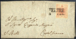 Cover 1852, Lettera Da Feltre (SD Punti 3) Del 9.2 Per Castelfranco Affrancata Con 15 C. Rosa Carminio II Tipo Carta A M - Lombardo-Venetien