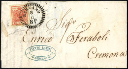 Cover 1853, Lettera Da Bergamo (D8P Punti 3) Per Cremona Affrancata Con 15 C. Rosso III Tipo Carta A Mano, Firmata RDien - Lombardije-Venetië