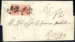 Cover 1854, Lettera Da Motta (Cor. Punti 3) Del 6.4 Per Rovigo Affrancata Con Coppia Del 15 C. Rosso III Tipo, Interessa - Lombardije-Venetië