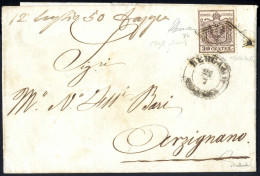 Cover 1850, Bergamo, (M, 2CO Punti R2) Lettera Del 12.7.1850 Per Arzignano Affrancata Con 30 C. Bruno I Tipo Prima Tirat - Lombardo-Vénétie