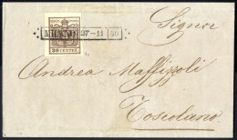 Cover 1850, Lettera Da Milano (R50 Punti 3) Del 27.11 Per Toscolano Affrancata Con 30 C. Bruno I Tipo Carta A Mano, Sass - Lombardo-Vénétie