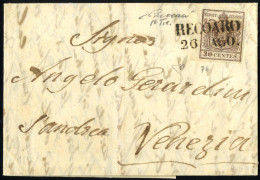 Cover 1850, Lettera Da Recoaro (SD Punti 4) Del 26.8 Per Venezia Affrancata Con 30 C. Bruno I Tipo Prima Tiratura Carta  - Lombardije-Venetië