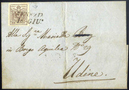 Cover 1850, Lettera Da Venezia Del 18.6 Diciottesimo Giorno D'uso Per Udine Affrancata Con 30 C. Bruno I Tipo Prima Tira - Lombardije-Venetië