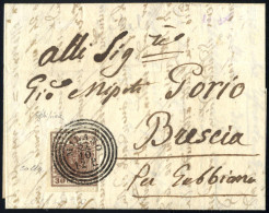 Cover 1851, Lettera Da Milano Il 31.10 Per Brescia Affrancata Con 30 C. Bruno I Tipo Carta A Mano, Firmata Colla, Sass.  - Lombardy-Venetia