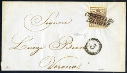 Cover 1852, Lettera Da Conegliano Del 30.11 Per Verona Affrancata Con 30 C. Bruno I Tipo Carta A Mano, Sass. 7 - Lombardo-Vénétie