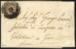 Cover 1852, Vescovato, C4 Punti 8, Lettera Del 23.6.1852 Per Grojco Affrancata Con 30 C. Bruno I Tipo Carta A Mano, Sass - Lombardo-Vénétie