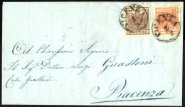 Cover 1853, Lettera Da Vicenza Il 2.1 Per Piacenza Affrancata Con 15 C. Rosso III Tipo E 30 C. Bruno I Tipo Carta A Mano - Lombardije-Venetië