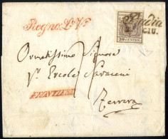 Cover 1850, Lettera Da Badia Del 2.6 Secondo Giorno D'uso Per Ferrara (Stato Pontificio) Affrancata Con 30 C. Bruno I Ti - Lombardo-Vénétie