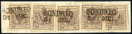 Piece 1853, Frammento Da Sondrio Del 31.12 Affrancato Con Cinque 30 C. Bruno II Tipo Carta A Mano, Sass. 8 - Lombardo-Venetien