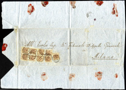 Cover 1854, Grande Lettera Da Mantova Del 11.1 Per Milano, Affrancata Con Nove 30 C. Bruno Scuro II Tipo Carta A Mano, E - Lombardije-Venetië