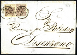 Cover 1855, Lettera Da Brescia Del 12.6 Per Desenzano Affrancata Con Due 30 C. Bruno Cioccolato E Bruno Lillaceo III Tip - Lombardo-Venetien