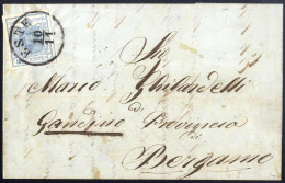 Cover 1851, Lettera Da Este Del 10.11 Per Bergamo Affrancata Con 45 C. Azzurro I Tipo Carta A Mano, Sass. 10 / 450,- - Lombardo-Vénétie