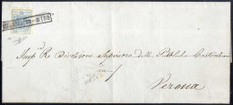 Cover 1852, Lettera Da Milano Del 22.2 Per Verona, Affrancata Con 45 C. Azzurro I Tipo Prima Tiratura Carta A Mano, Firm - Lombardy-Venetia