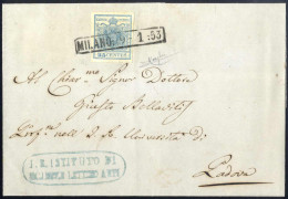 Cover 1853, Lettera Da Milano Del 9.1 Per Padova, Affrancata Con 45 C. Azzurro, Firmata Raybaudi, Sass. 10 / 450,- - Lombardo-Venetien