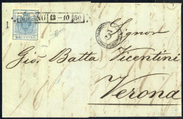 Cover 1850, Lettera Da Milano Del 12.10 Per Verona, Affrancata Con 45 C. Azzurro Chiaro I Tipo Prima Tiratura Carta A Ma - Lombardo-Venetien