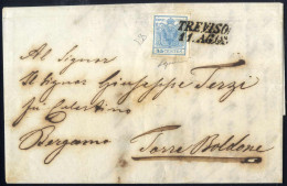 Cover 1850, Lettera Da Treviso (SI Punti 5) Del 11.8 Per Bergamo Affrancata Con 45 C. Azzurro Chiaro I Tipo Prima Tiratu - Lombardy-Venetia