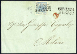 Cover 1850, Lettera Da Venezia Del 24.6 Ventiquattresimo Giorno D'uso Per Milano Affrancata Con 45 C. Azzurro Chiaro I T - Lombardy-Venetia