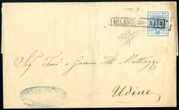 Cover 1852, Lettera Da Milano Del 30.4 Per Udine, Affrancata Con 45 C. Azzurro Chiaro I Tipo Prima Tiratura Carta A Mano - Lombardy-Venetia