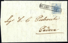 Cover 1852, Lettera Da Milano (R52 Punti 2) Del 19.12 Per Padova Affrancata Con 45 C. Azzurro Scuro I Tipo Carta A Mano, - Lombardo-Venetien