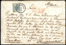 Cover 1852, Feldpost N°3 (C1 Punti 13) Lettera Da Ancona Il 21.6 Per Theresienstadt (Austria) Affrancata Con 45 C. Azzur - Lombardije-Venetië