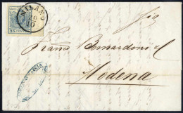 Cover 1853, Lettera Da Milano Del 20.10 Per Modena, Affrancata Con 45 C. Azzurro Ardesia II Tipo Carta A Mano, Bordo Di  - Lombardo-Vénétie
