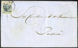 Cover 1853, Lettera Da Milano Del 25.1 Per Padova, Affrancata Con 45 C. Azzurro II Tipo Carta A Mano, Bordo Di Foglio In - Lombardy-Venetia