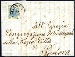 Cover 1854, Lettera Da Milano Del 16.9 Per Padova Affrancata Con 45 C. Azzurro Ardesia II Tipo Carta A Mano, Sass. 11 /  - Lombardo-Vénétie