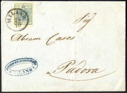 Cover 1854, Lettera Da Milano Del 25.10 Per Padova Affrancata Con 45 C. Azzurro Ardesia II Tipo Carta A Mano, Firmata ED - Lombardo-Venetien