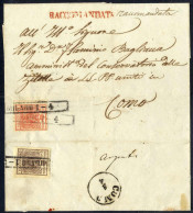 Cover 1854, Lettera Raccomandata Da Milano (R53 S.a. Mm 42 L Con Tre Lati Punti 8) Del 1.4 Per Como Affrancata Con 15 C. - Lombardo-Venetien