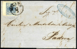 Cover 1856, Lettera Da Milano Del 12.3 Per Padova Affrancata Con 45 C. Azzurro III Tipo Carta A Mano, Bordo Di Foglio A  - Lombardo-Vénétie