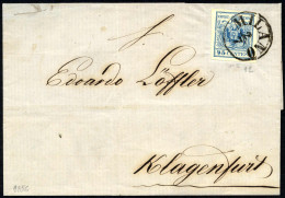 Cover 1856, Lettera Da Milano Del 2.7 Per Klagenfurt (Austria) Affrancata Con 45 C. Azzurro III Tipo Carta A Mano, Sass. - Lombardije-Venetië