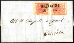 Cover 1851, Lettera Da Recoaro (SD Punti 4) Del 19.7 Per Venezia Affrancata Con Due 15 C. Rosso Vermiglio II Tipo, Uno C - Lombardo-Venetien
