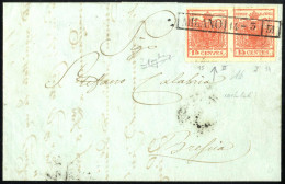 Cover 1851, Lettera Da Milano Il 14.3 Per Brescia Affrancata Con Coppia 15 C. Rosso Vermiglio, I E II Tipo Carta A Coste - Lombardy-Venetia