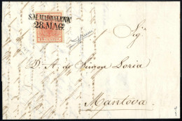 Cover 1851, Lettera Da S.M.Maddalena Il 28.5 Per Mantova Affrancata Con 15 C. Rosso Vermiglio, II Tipo Carta A Coste Ver - Lombardije-Venetië