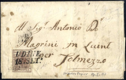 Cover 1851, Lettera Da Udine Del 18.9 Per Tolmezzo, Affrancata Con 30 C. Bruno I Tipo Carta A Coste Verticali, Firmata A - Lombardo-Venetien