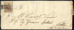 Cover 1852, Lettera Da Milano Del 20.3 Per Volta, Affrancata Con 30 C. Bruno Rossastro I Tipo Carta A Coste Verticali, S - Lombardy-Venetia