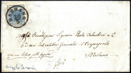 Cover 1851, Lettera Da Bassano Del 20.5 Per Milano Affrancata Con 45 C. Azzurro Ardesia I Tipo Carta A Coste Verticali,  - Lombardo-Vénétie