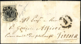 Cover 1858, Lettera Da Verona Del 14.8 Per Verona Affrancata Con 10 C. Nero Grigio Carta A Macchina, Firmata Gazzi, Sass - Lombardy-Venetia